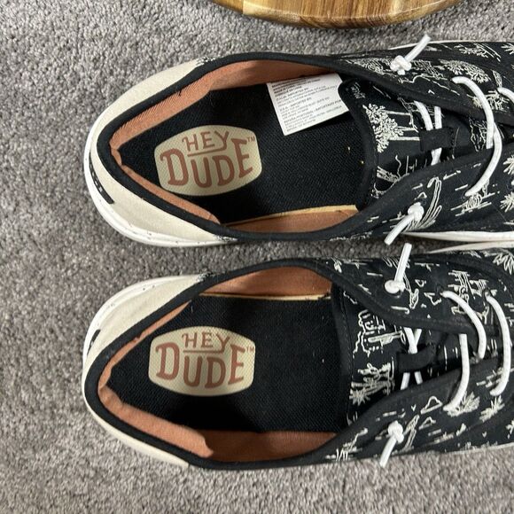Hey Dude Conway Mens Sz 12 Black Desert Print Canvas Comfort Slip On Shoes Used